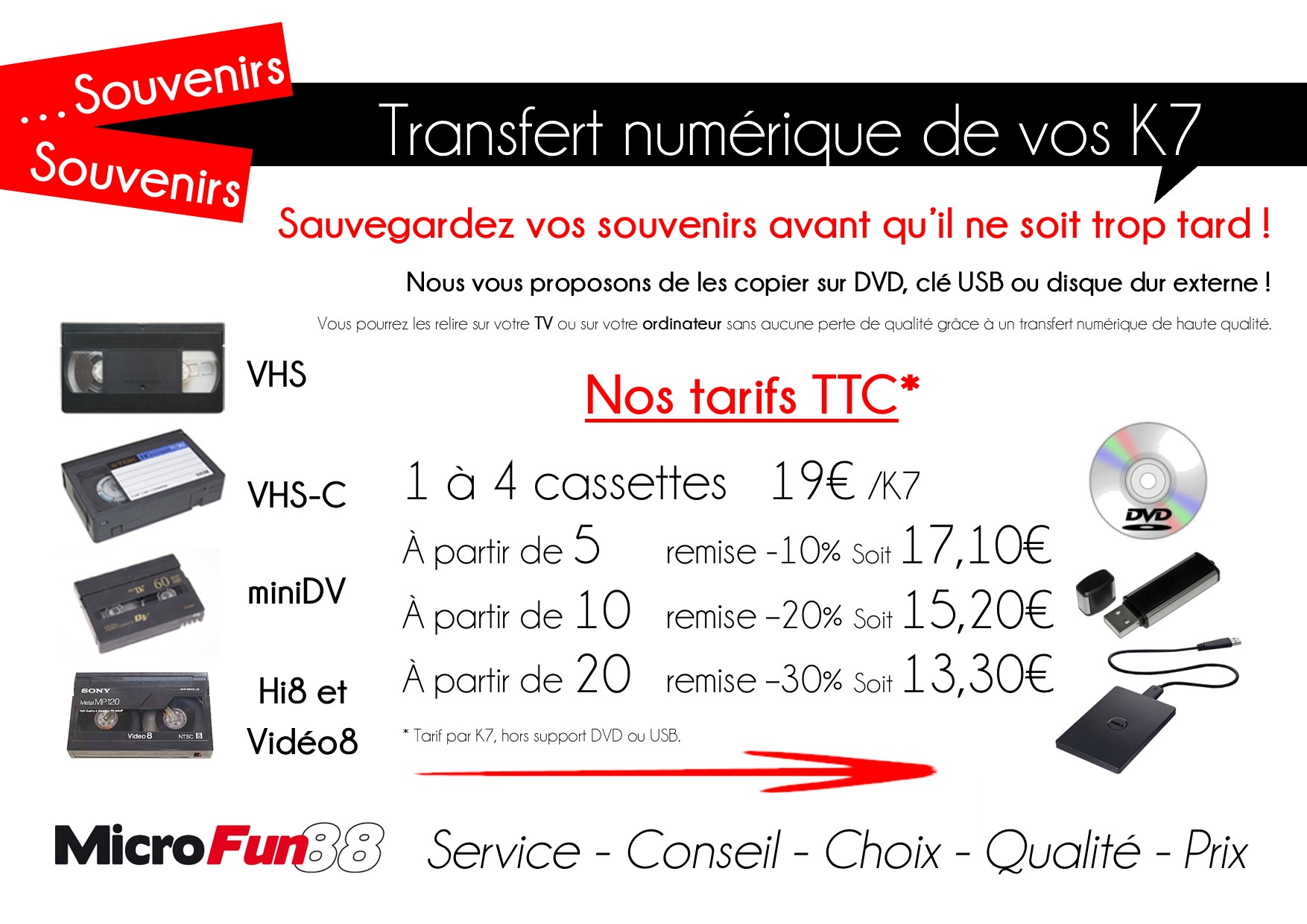 tarifs transfert casette video